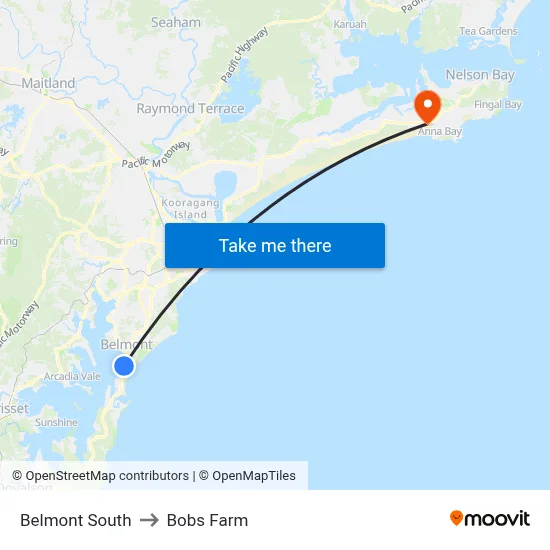 Belmont South to Bobs Farm map