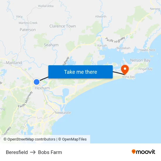 Beresfield to Bobs Farm map