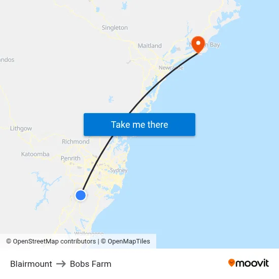 Blairmount to Bobs Farm map