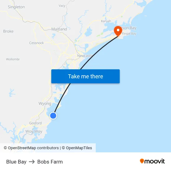 Blue Bay to Bobs Farm map