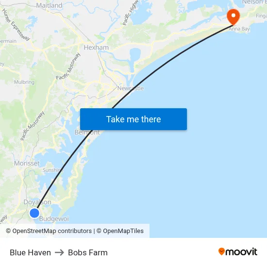 Blue Haven to Bobs Farm map