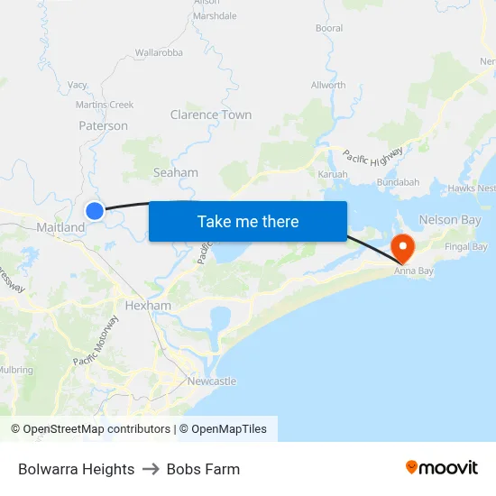 Bolwarra Heights to Bobs Farm map