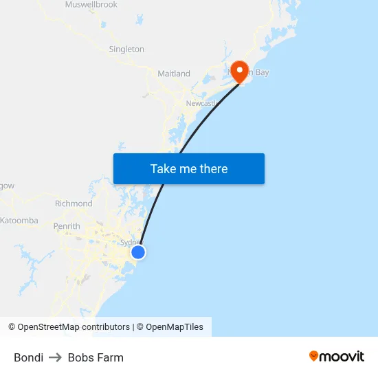 Bondi to Bobs Farm map