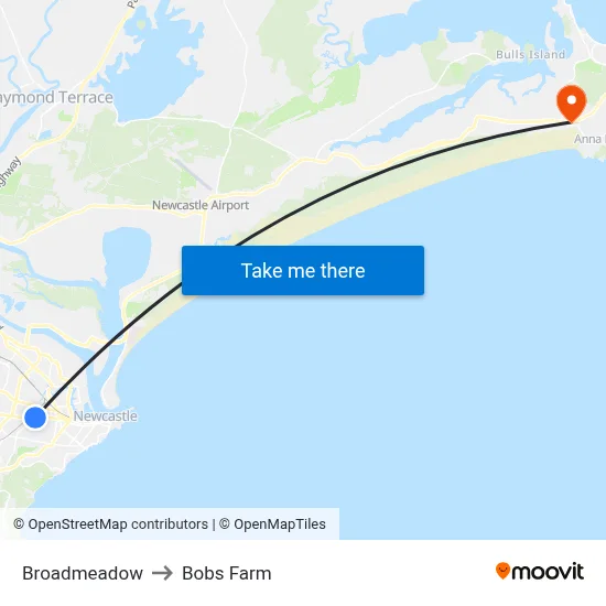 Broadmeadow to Bobs Farm map