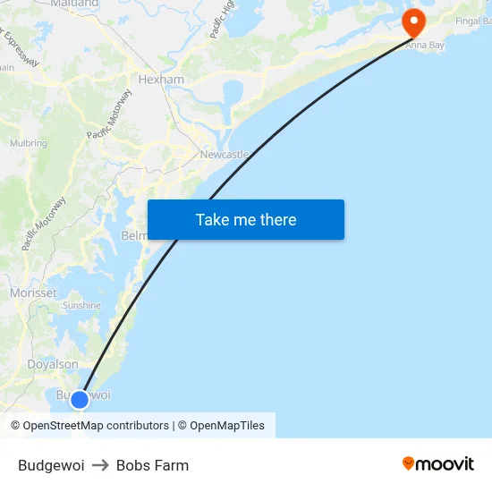 Budgewoi to Bobs Farm map