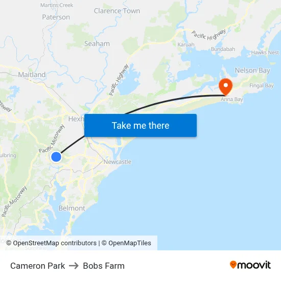 Cameron Park to Bobs Farm map
