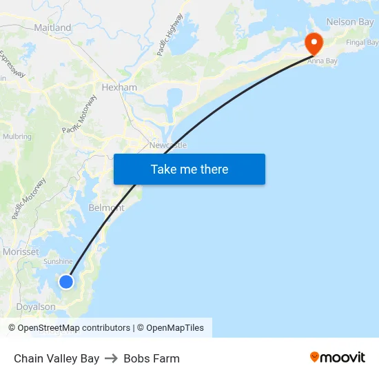 Chain Valley Bay to Bobs Farm map