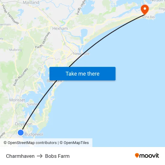 Charmhaven to Bobs Farm map