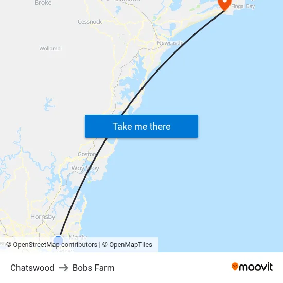 Chatswood to Bobs Farm map