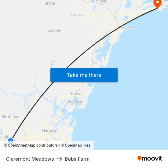 Claremont Meadows to Bobs Farm map