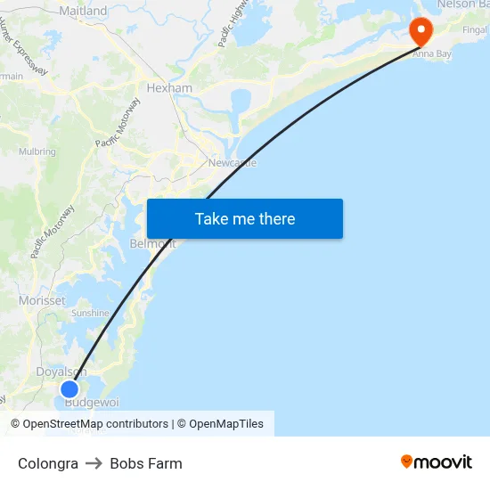 Colongra to Bobs Farm map
