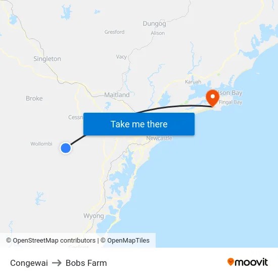 Congewai to Bobs Farm map