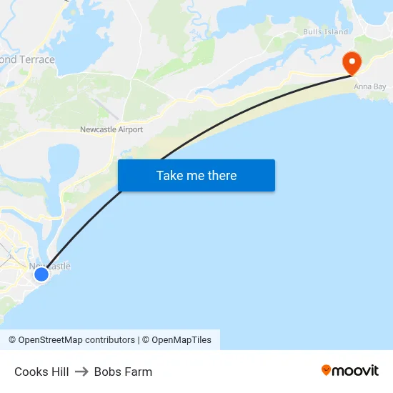 Cooks Hill to Bobs Farm map