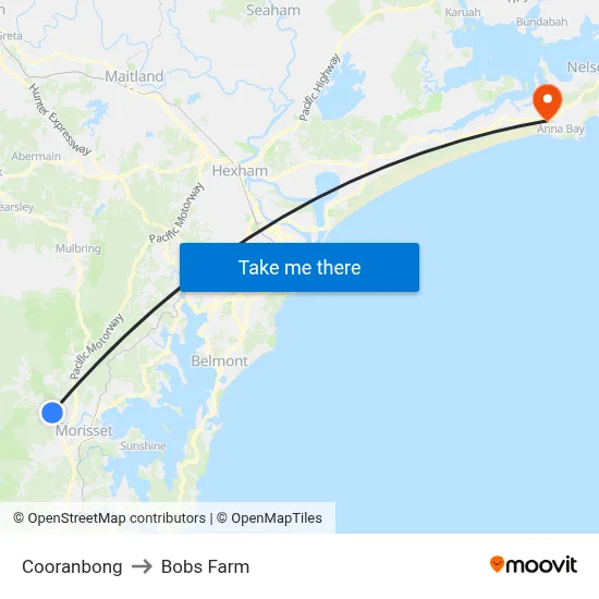 Cooranbong to Bobs Farm map