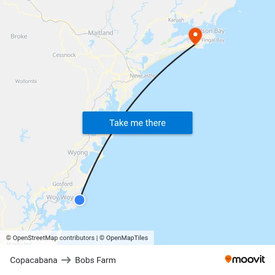Copacabana to Bobs Farm map