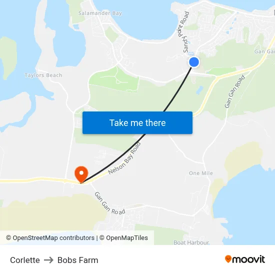 Corlette to Bobs Farm map
