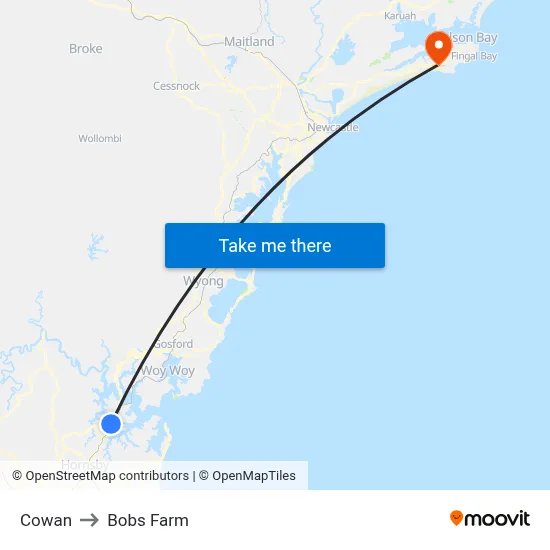 Cowan to Bobs Farm map