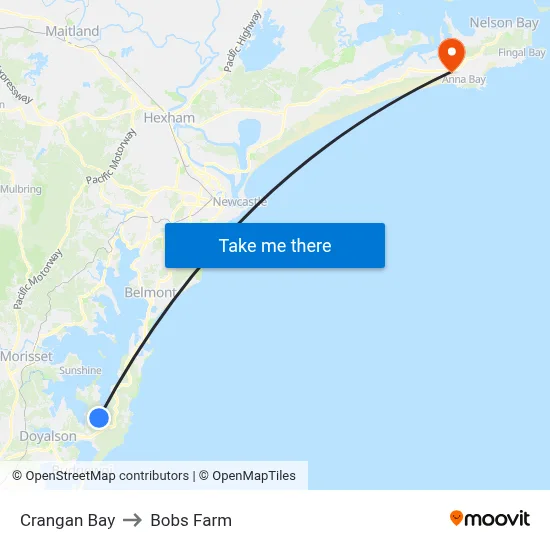 Crangan Bay to Bobs Farm map