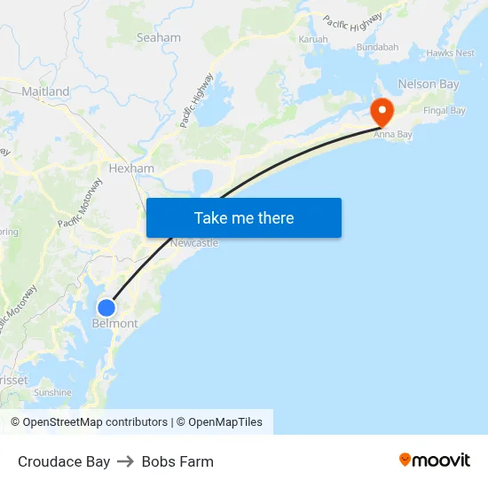 Croudace Bay to Bobs Farm map