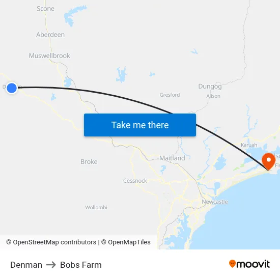 Denman to Bobs Farm map