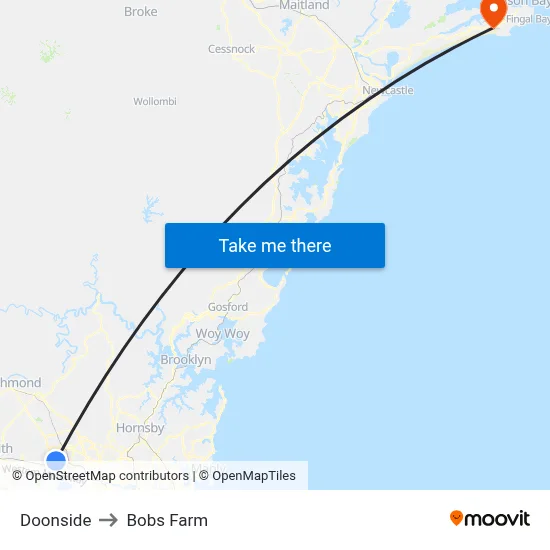 Doonside to Bobs Farm map