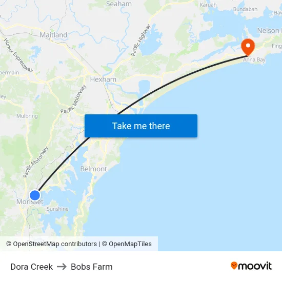 Dora Creek to Bobs Farm map