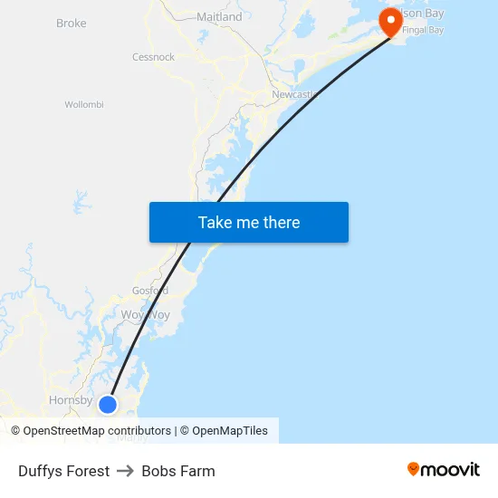 Duffys Forest to Bobs Farm map