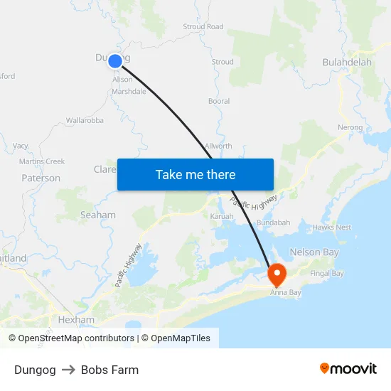 Dungog to Bobs Farm map