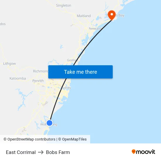East Corrimal to Bobs Farm map