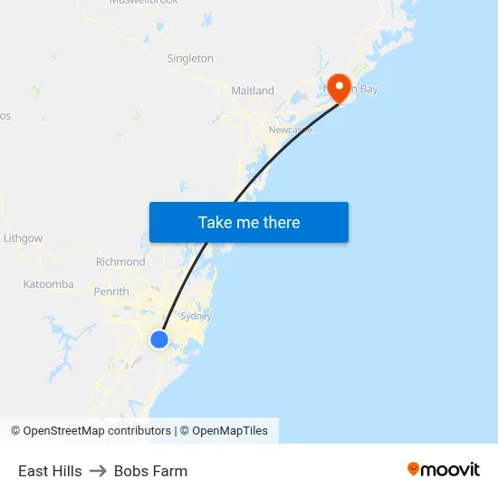 East Hills to Bobs Farm map