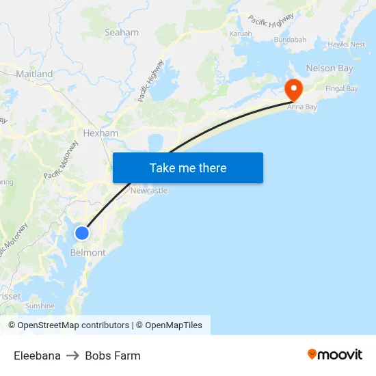 Eleebana to Bobs Farm map