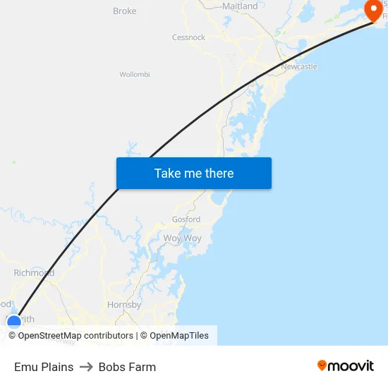 Emu Plains to Bobs Farm map