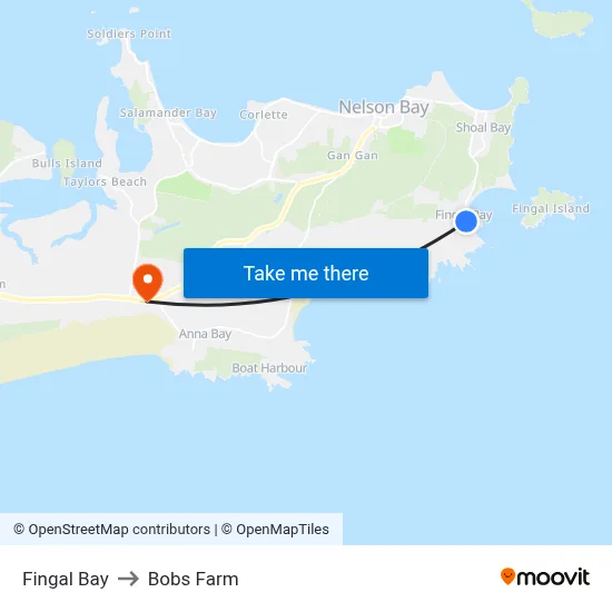 Fingal Bay to Bobs Farm map
