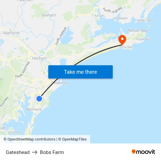 Gateshead to Bobs Farm map