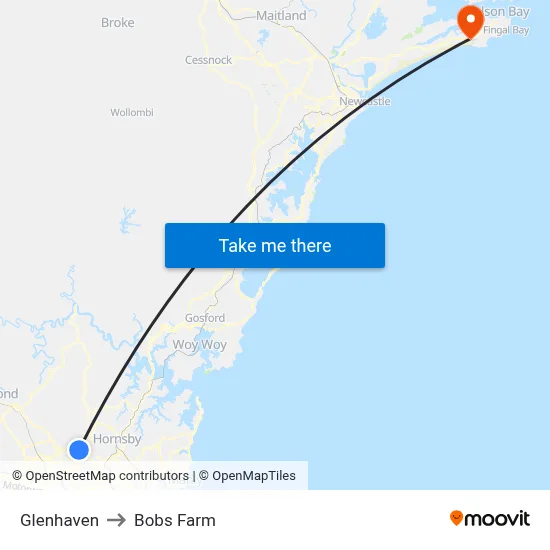 Glenhaven to Bobs Farm map