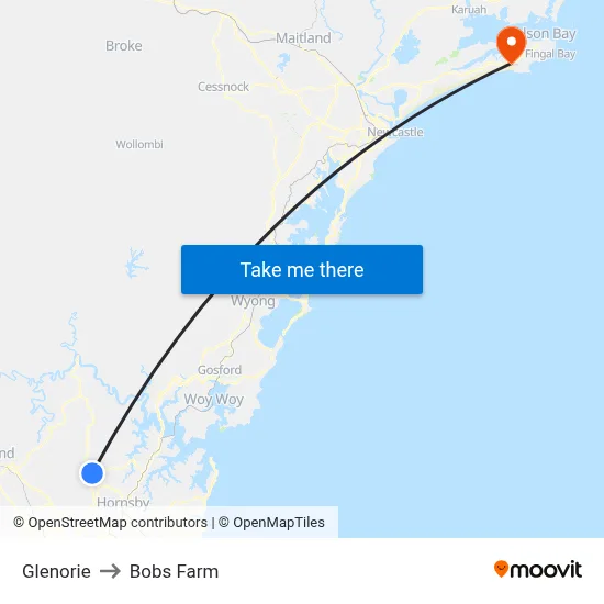 Glenorie to Bobs Farm map