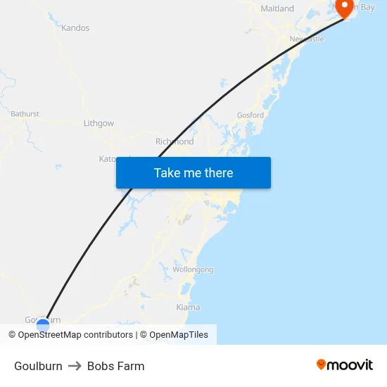 Goulburn to Bobs Farm map