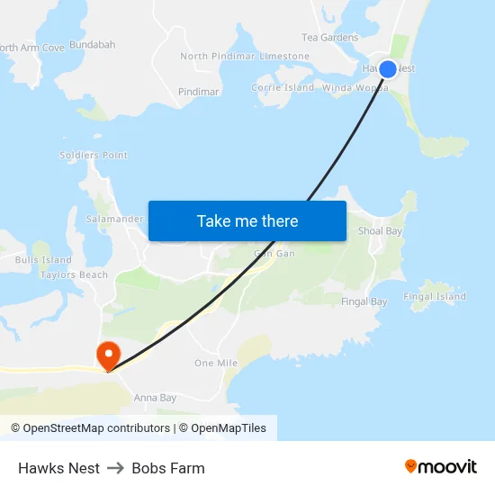 Hawks Nest to Bobs Farm map