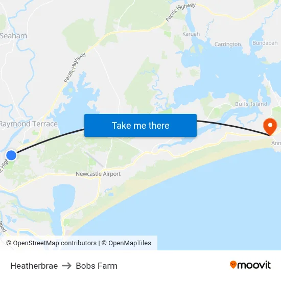 Heatherbrae to Bobs Farm map
