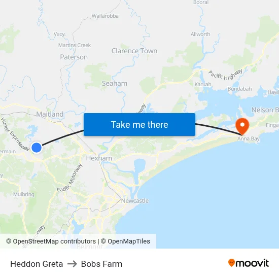 Heddon Greta to Bobs Farm map