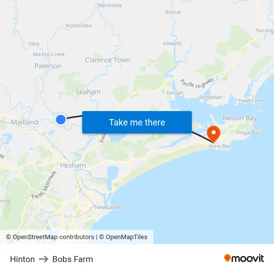 Hinton to Bobs Farm map