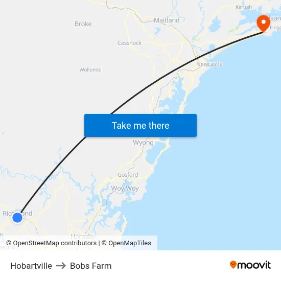 Hobartville to Bobs Farm map