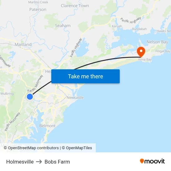 Holmesville to Bobs Farm map