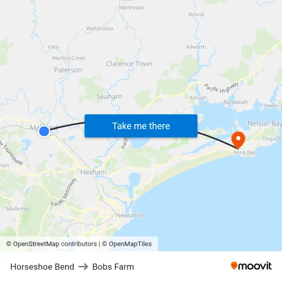 Horseshoe Bend to Bobs Farm map