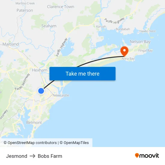 Jesmond to Bobs Farm map