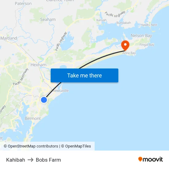 Kahibah to Bobs Farm map