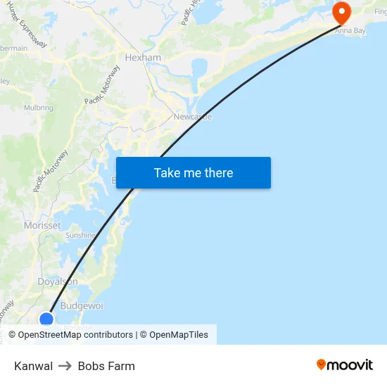 Kanwal to Bobs Farm map