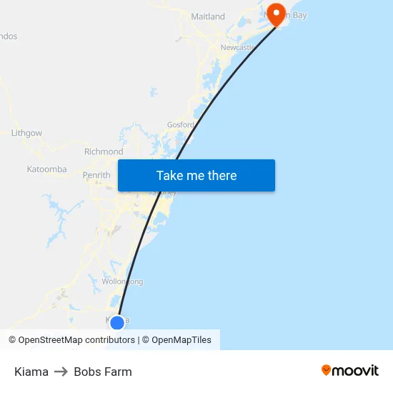 Kiama to Bobs Farm map