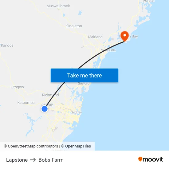 Lapstone to Bobs Farm map