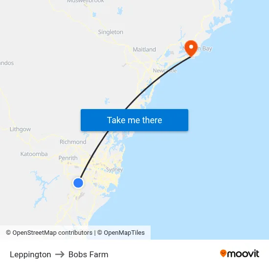 Leppington to Bobs Farm map